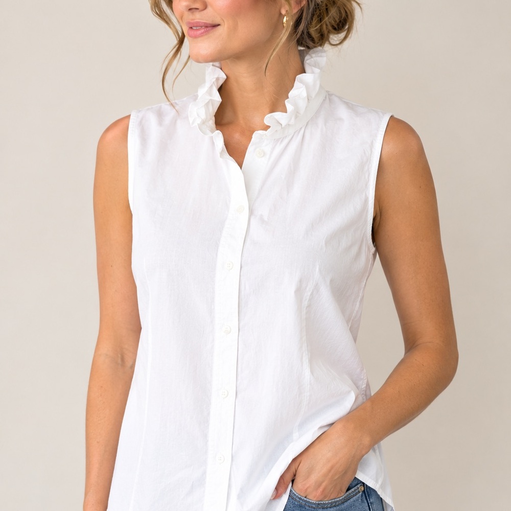 Upcycled Ruffle Collar Oscar de la Renta Sz 12 Shirt